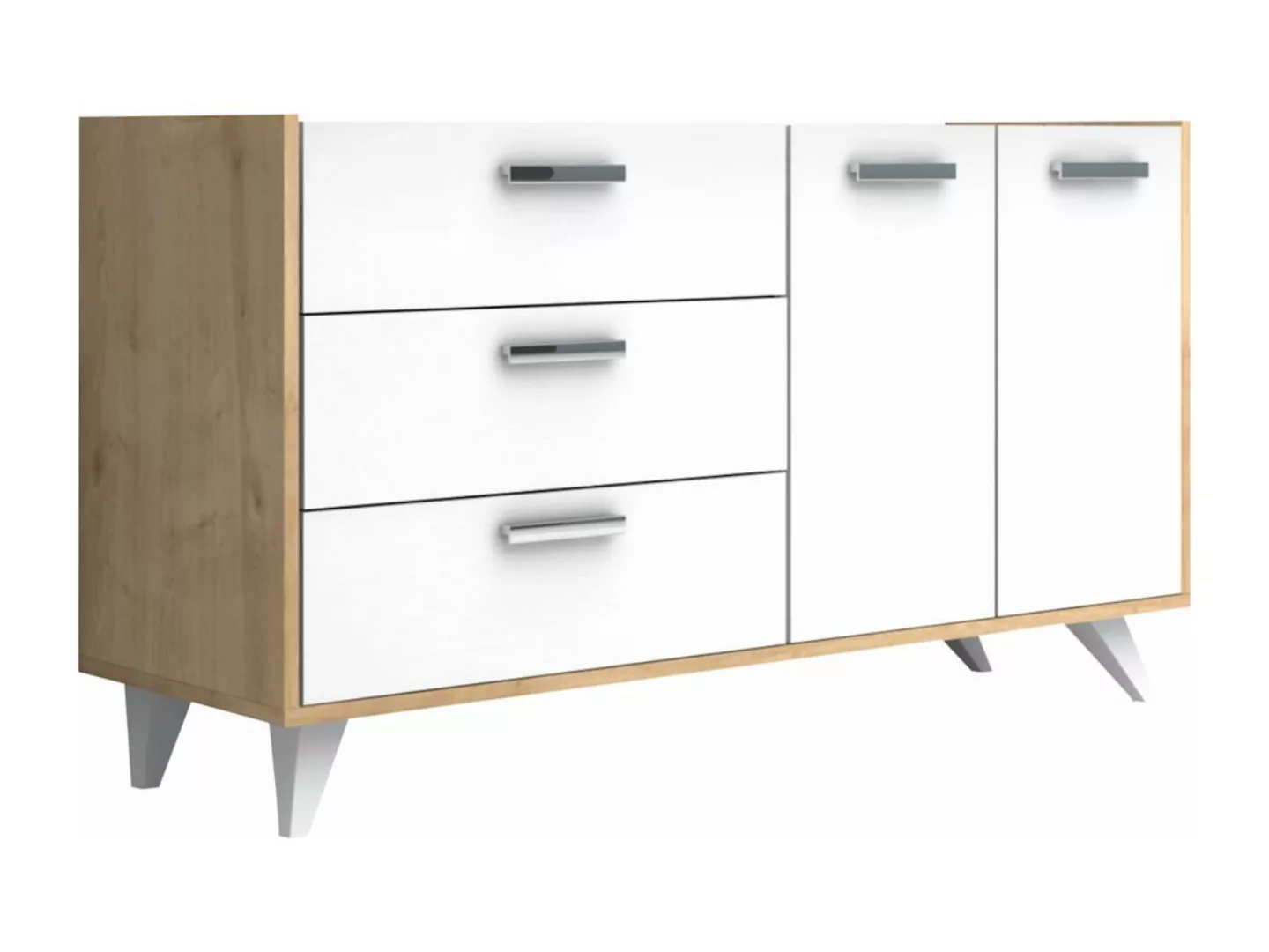 Sideboard mit 2 Türen & 3 Schubladen - Weiß & Holzfarben - NAELY günstig online kaufen