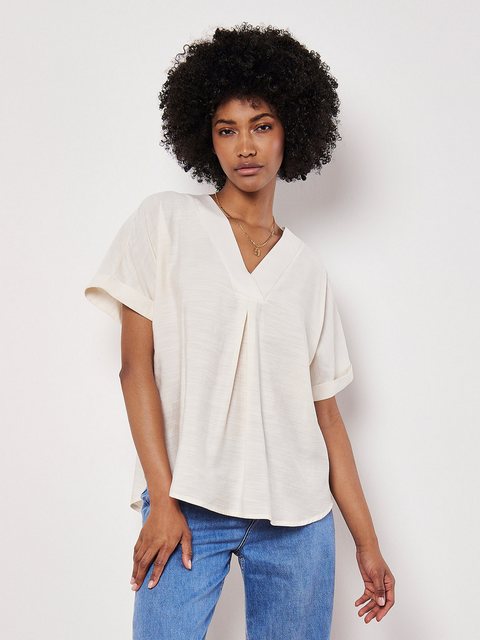 Apricot Shirttop Pleat Detail V-Neck Top günstig online kaufen