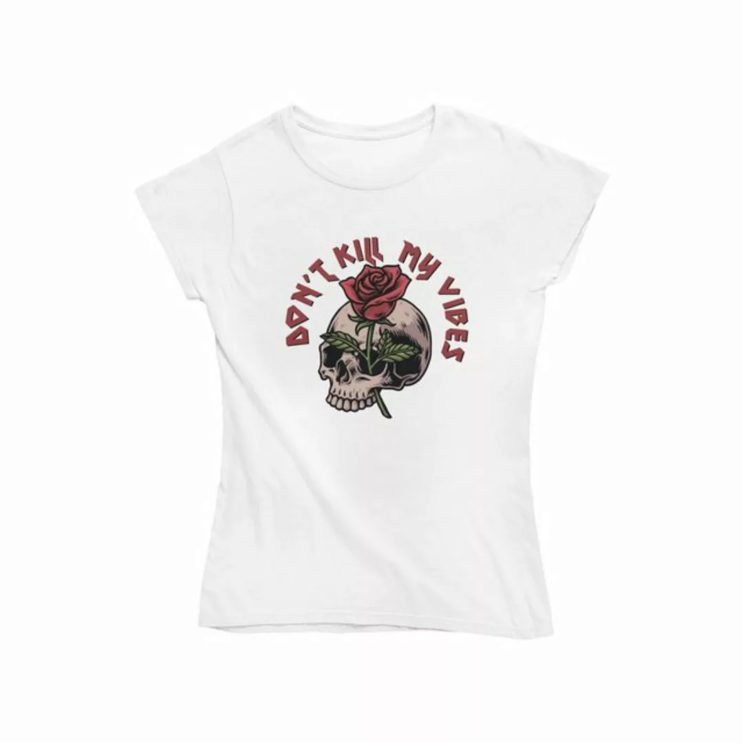 Novux T-Shirt Don't kill my vibes Damen Tshirt Farbe Weiß (1-tlg) aus Baumw günstig online kaufen