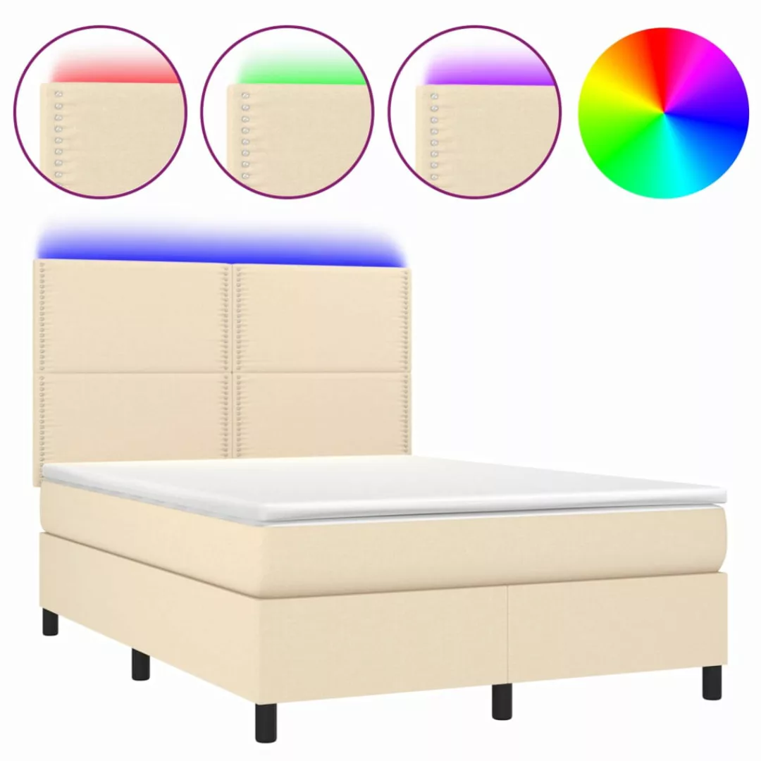 Vidaxl Boxspringbett Mit Matratze & Led Creme 140x200 Cm Stoff günstig online kaufen