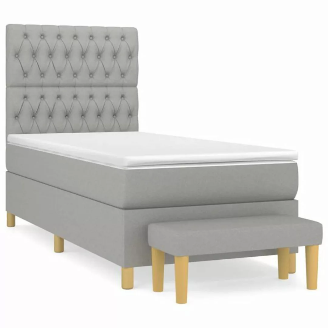 vidaXL Boxspringbett Boxspringbett mit Matratze Hellgrau 90x190 cm Stoff Be günstig online kaufen