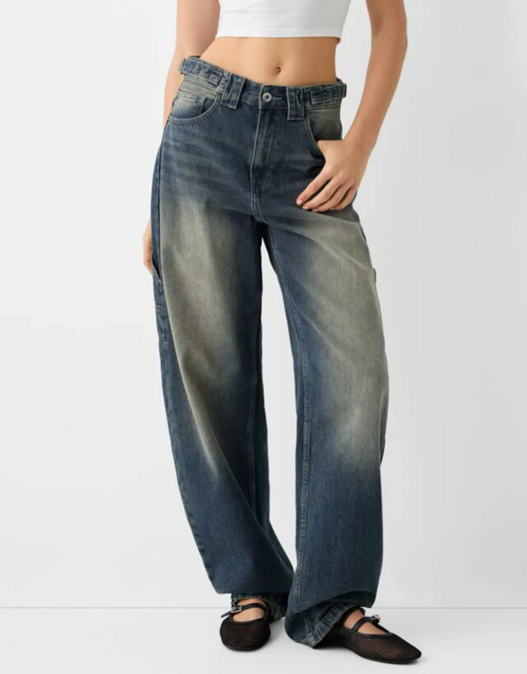 Bershka Baggy-Jeans Im Workwear-Look Damen 40 Ausgewaschenes Blau günstig online kaufen