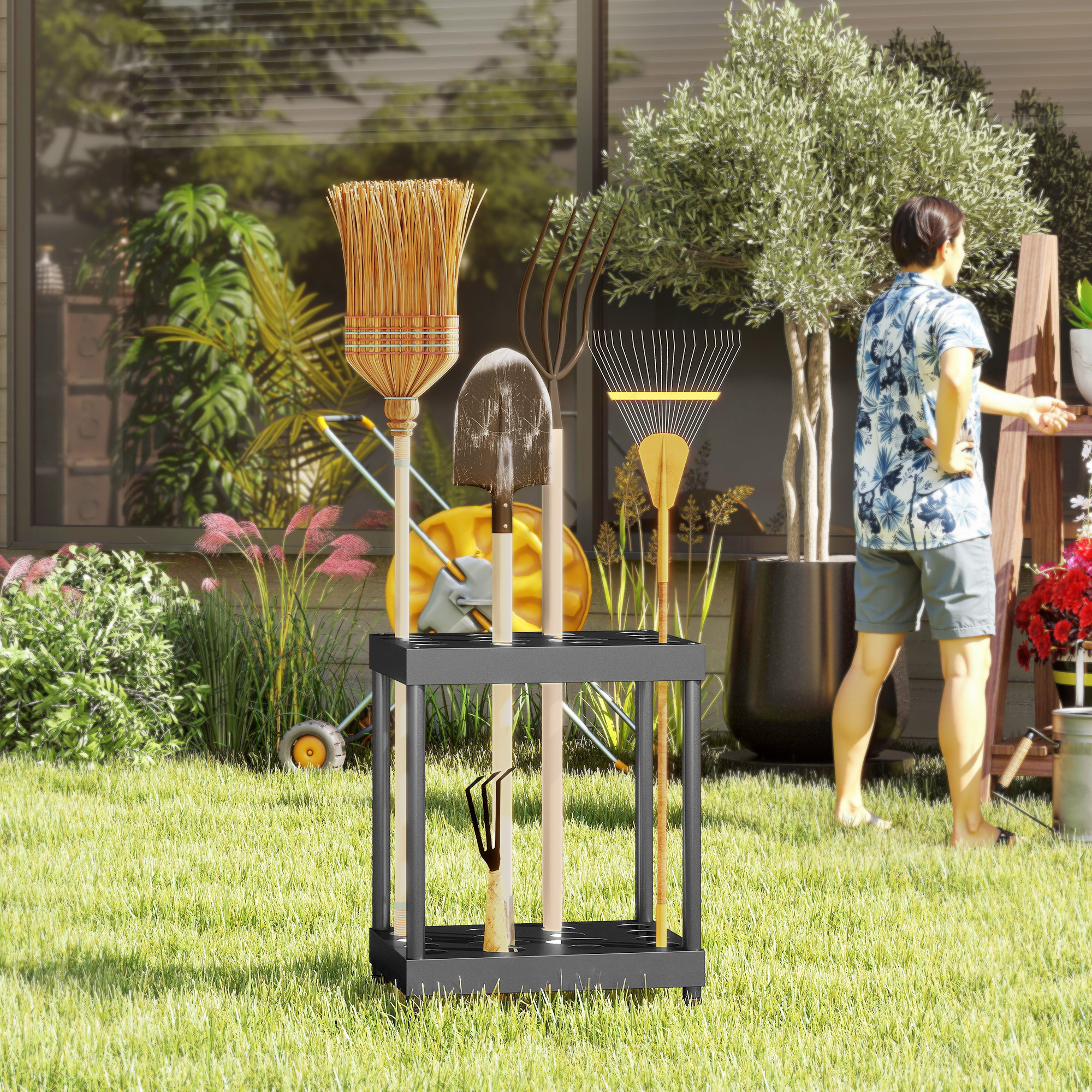 Outsunny Gartenwerkzeug-Organisator, Gartenwerkzeughalter mit 16 Fächern au günstig online kaufen