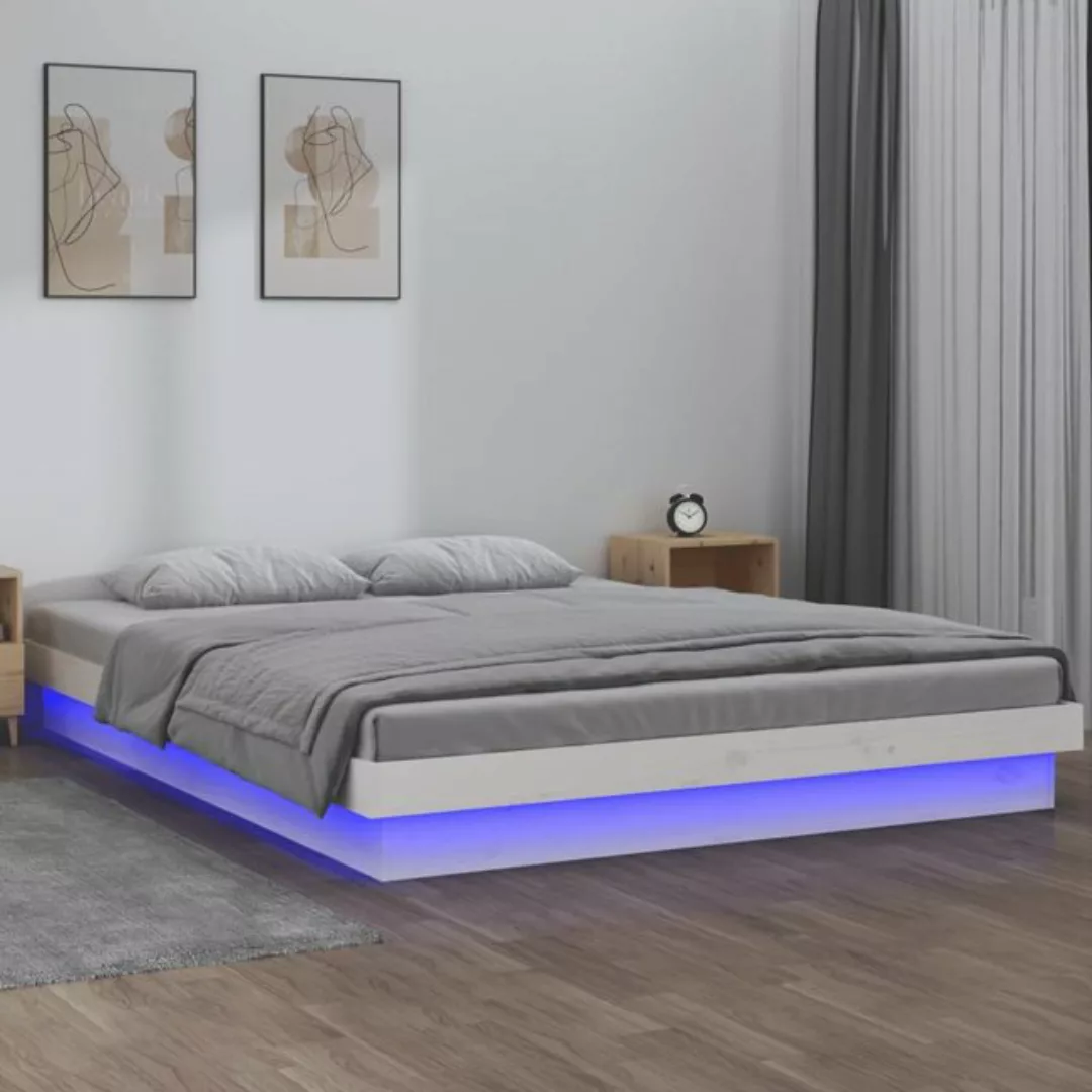 vidaXL Bettgestell Massivholzbett mit LEDs Weiß 135x190 cm 4FT6 Double Bett günstig online kaufen