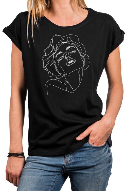 MAKAYA Print-Shirt mit Frauenmotiv Damen Top Frauenkopf Frauengesicht Fraue günstig online kaufen