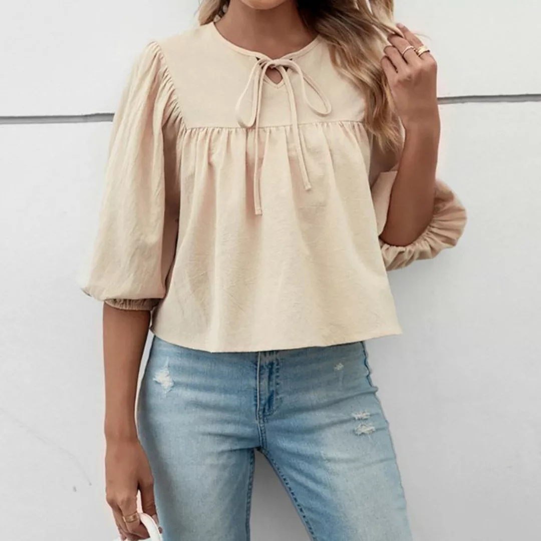 AFAZ New Trading UG Blouson Damen-Hemd mit rundem Ausschnitt und Schleife, günstig online kaufen