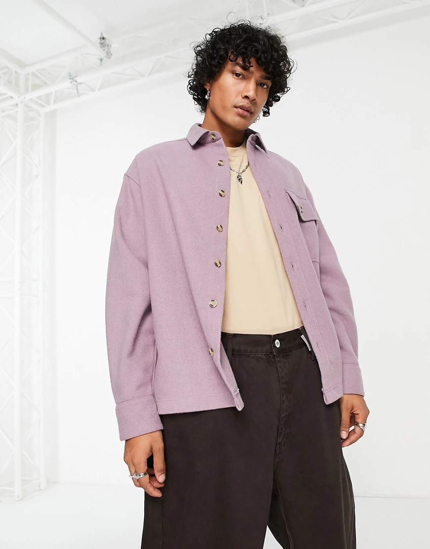 ASOS DESIGN – Kastiges Oversize-Hemd aus Wollmix in Staubflieder-Violett günstig online kaufen