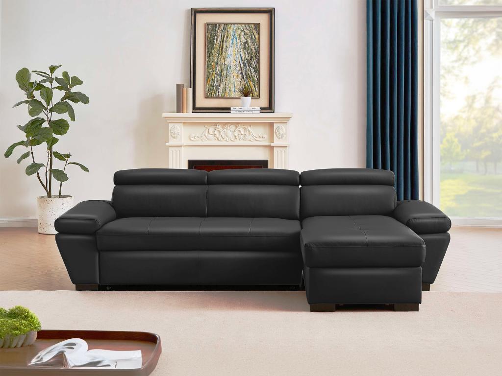 Ecksofa Leder mit Schlaffunktion - Ecke Rechts - Anthrazit - JONOVA günstig online kaufen