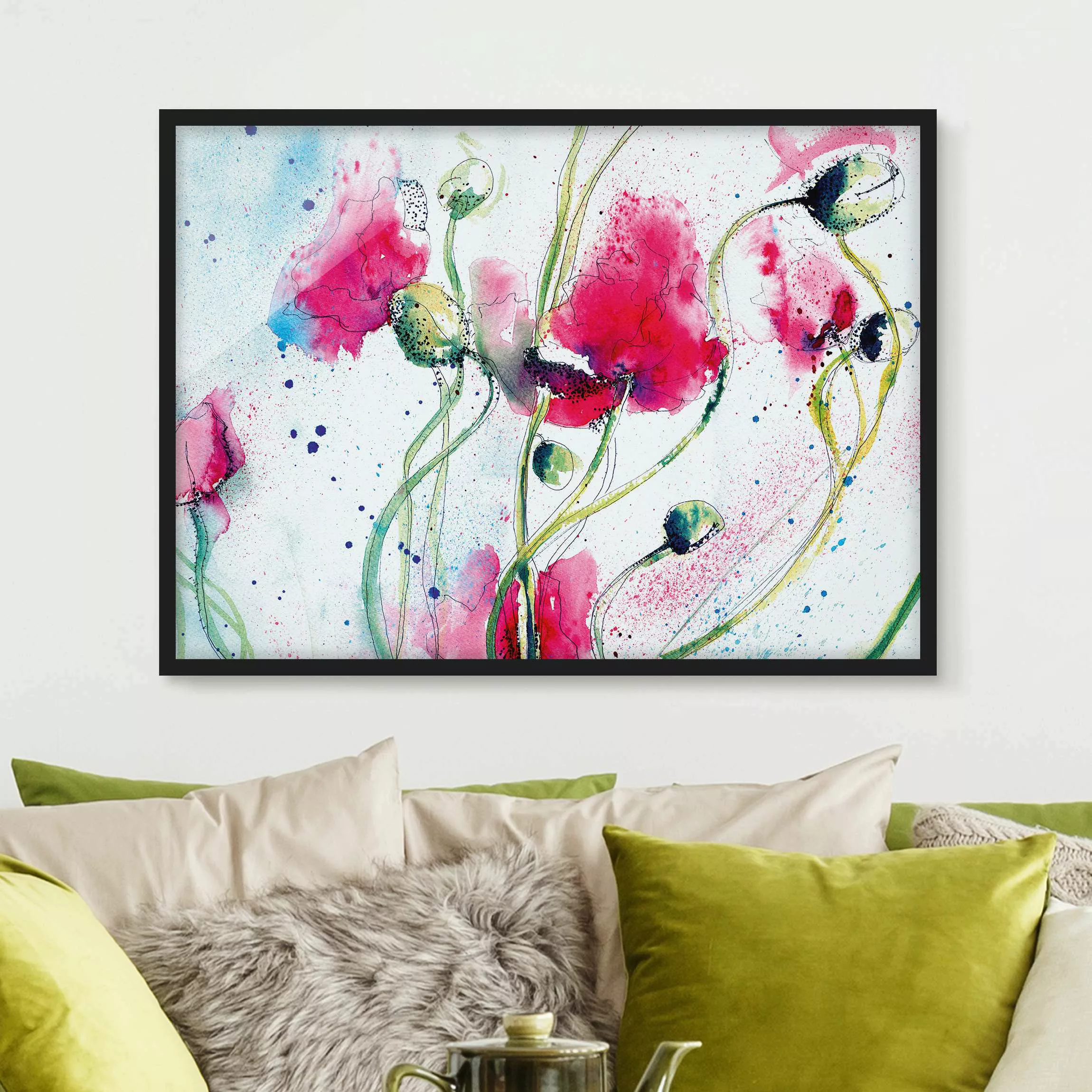 Bild mit Rahmen Blumen - Querformat Painted Poppies günstig online kaufen