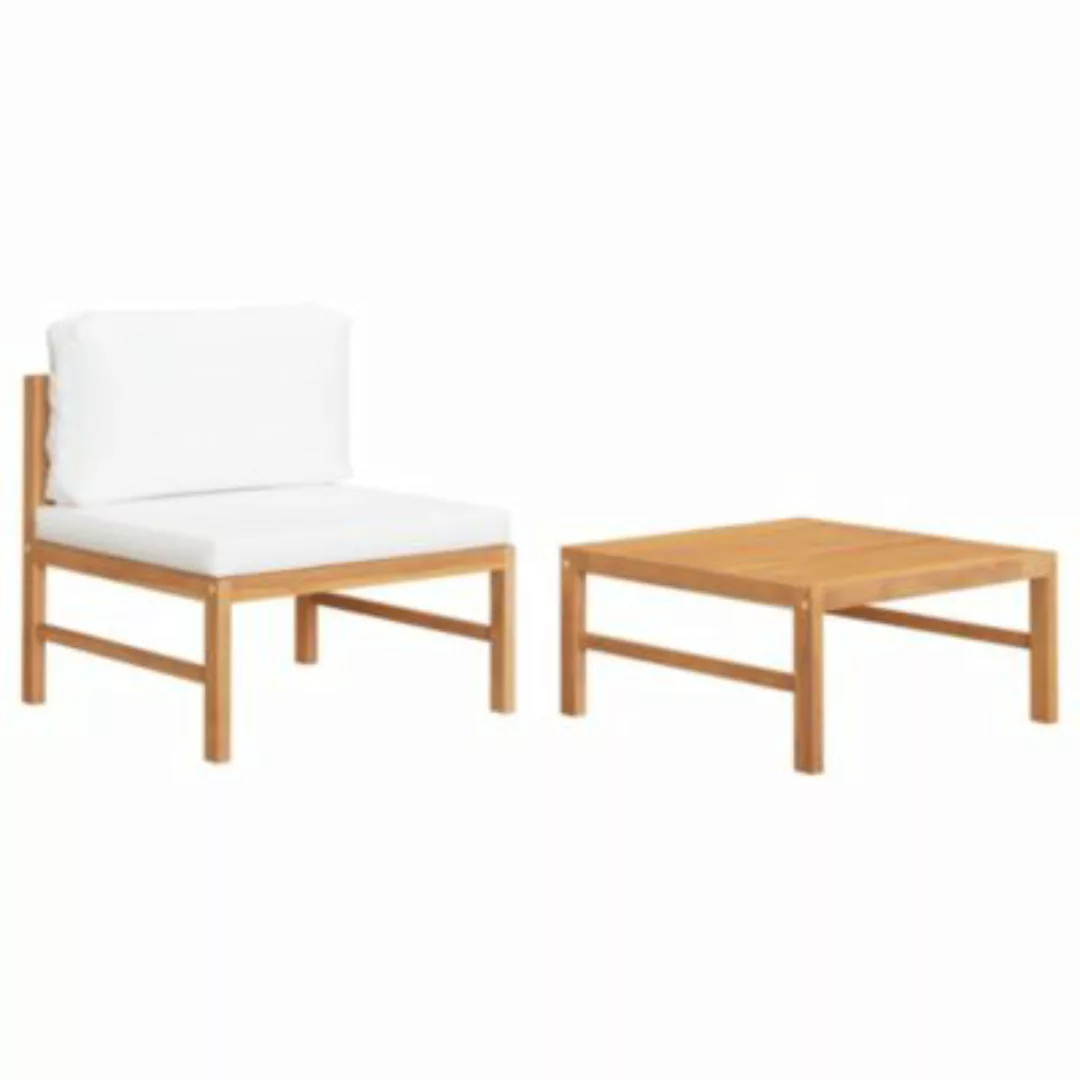 2-tlg. Garten-lounge-set Mit Creme Kissen Teakholz günstig online kaufen