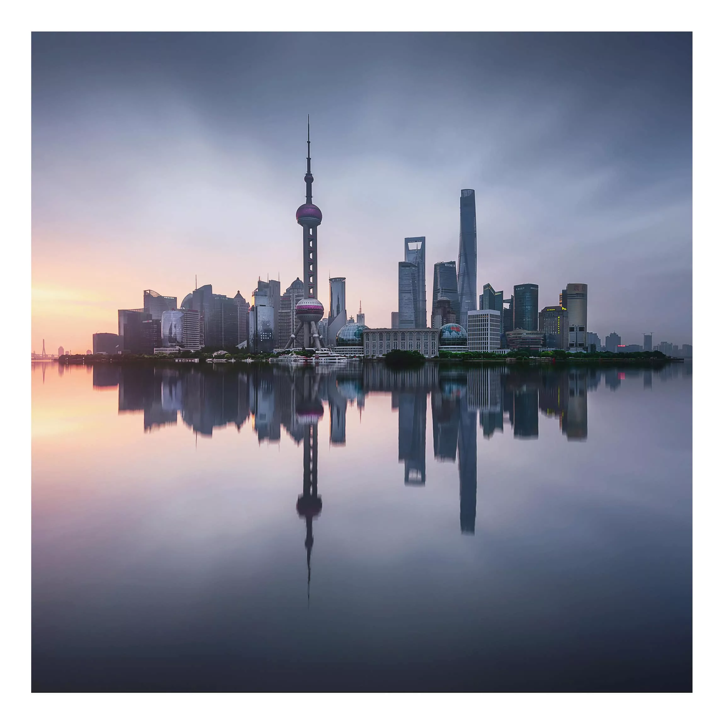 Alu-Dibond Bild Architekur & Skyline - Quadrat Shanghai Skyline Morgenstimm günstig online kaufen