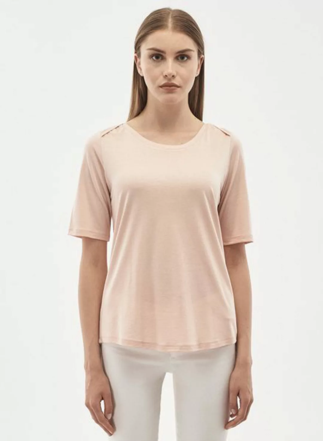 T-shirt Aus Tencel Baumwolle Mix Mit Halblangen Ärmeln günstig online kaufen