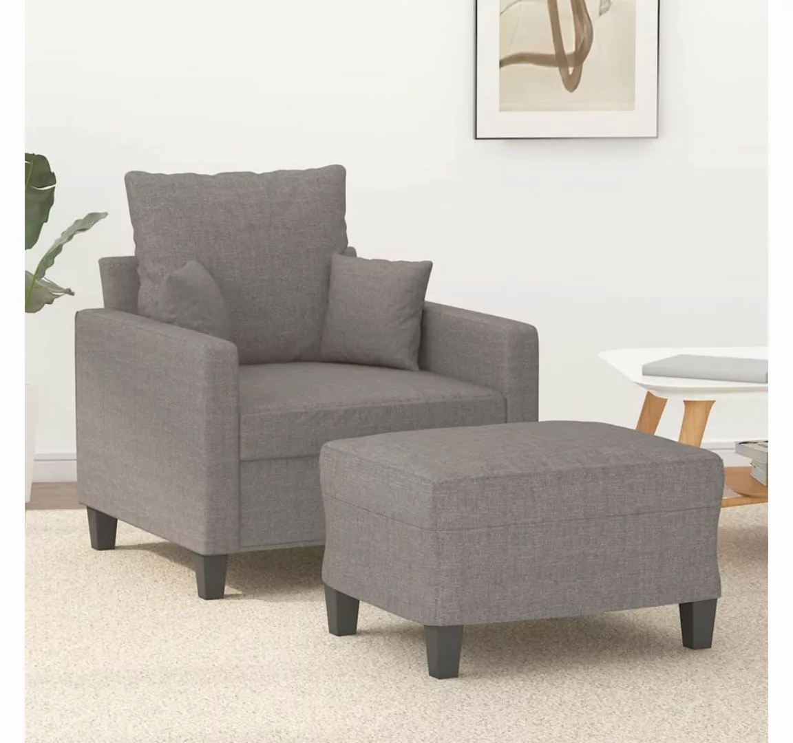 vidaXL Sofa Sessel mit Hocker 60 cm Stoff, Taupe günstig online kaufen