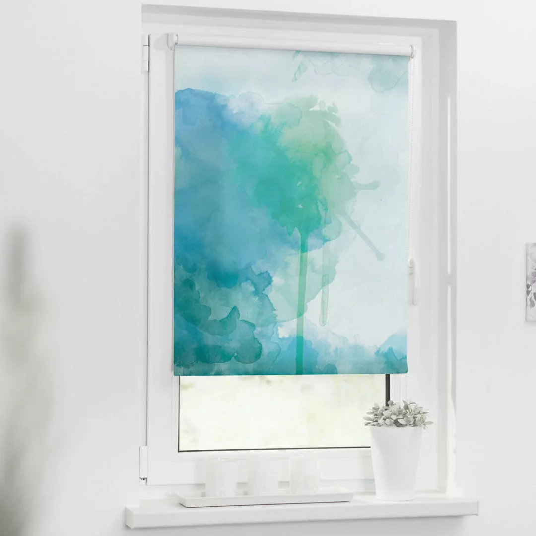 Rollo Aquarell blau B/L: ca. 60x150 cm günstig online kaufen