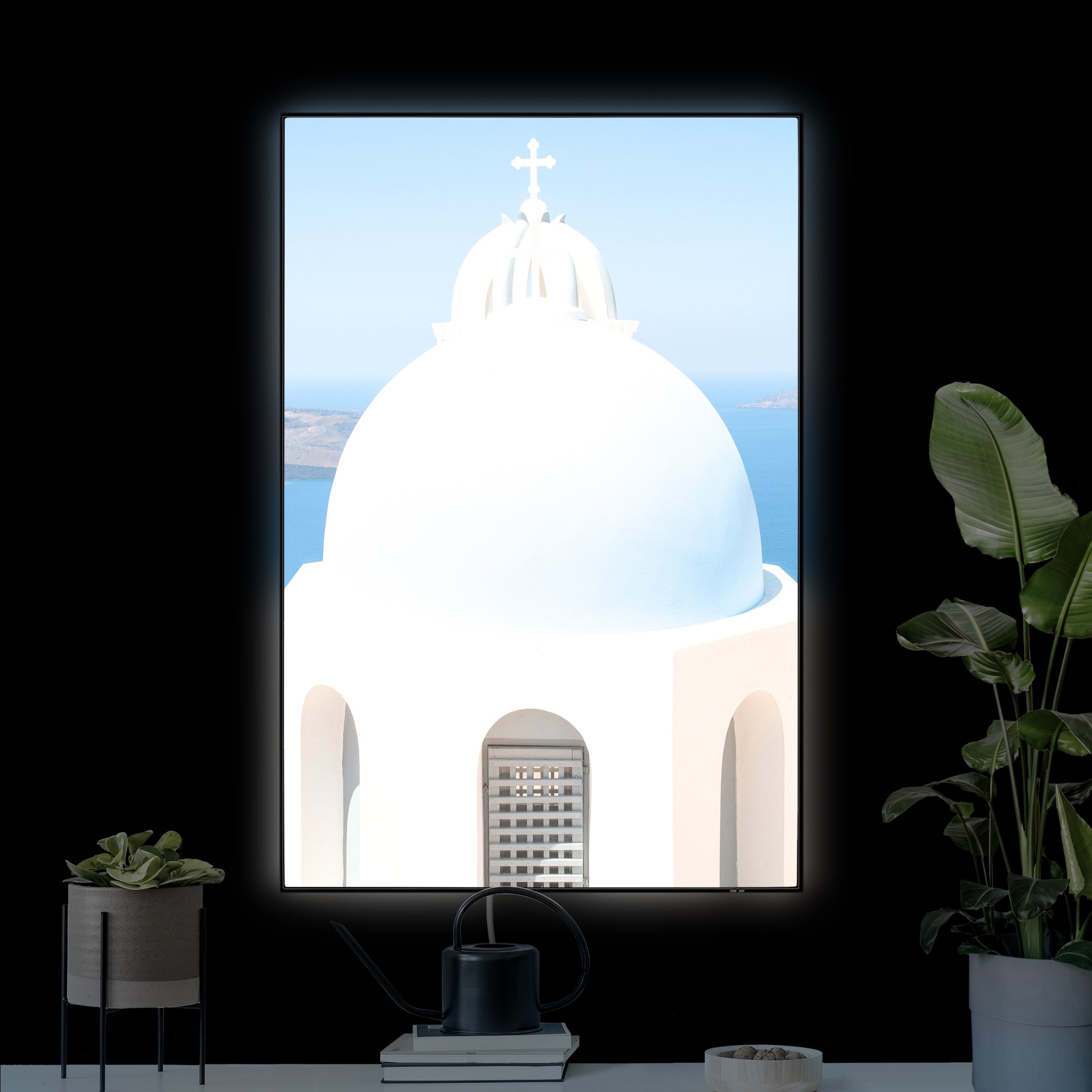 LED-Wechselbild Santorini Kirche günstig online kaufen