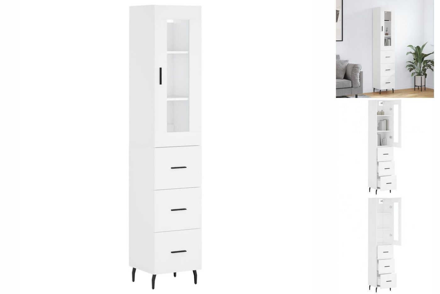 vidaXL Vitrine Highboard Weiß 34,5x34x180 cm Spanplatte Glas Vitrine günstig online kaufen