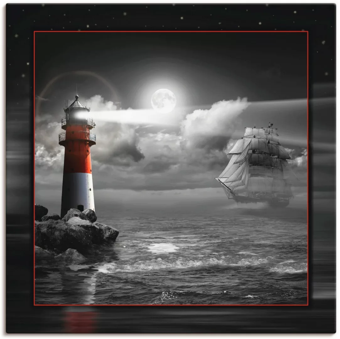 Artland Wandbild "Leuchtturm und Segelschiff im Mondschein", Küste, (1 St.) günstig online kaufen