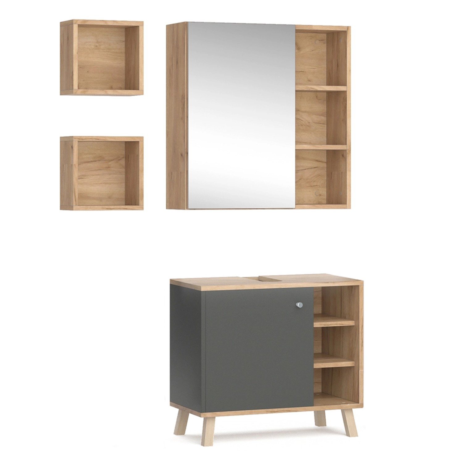 Vicco Badmöbel-Set Senyo, Anthrazit/Goldkraft Eiche, 3 günstig online kaufen