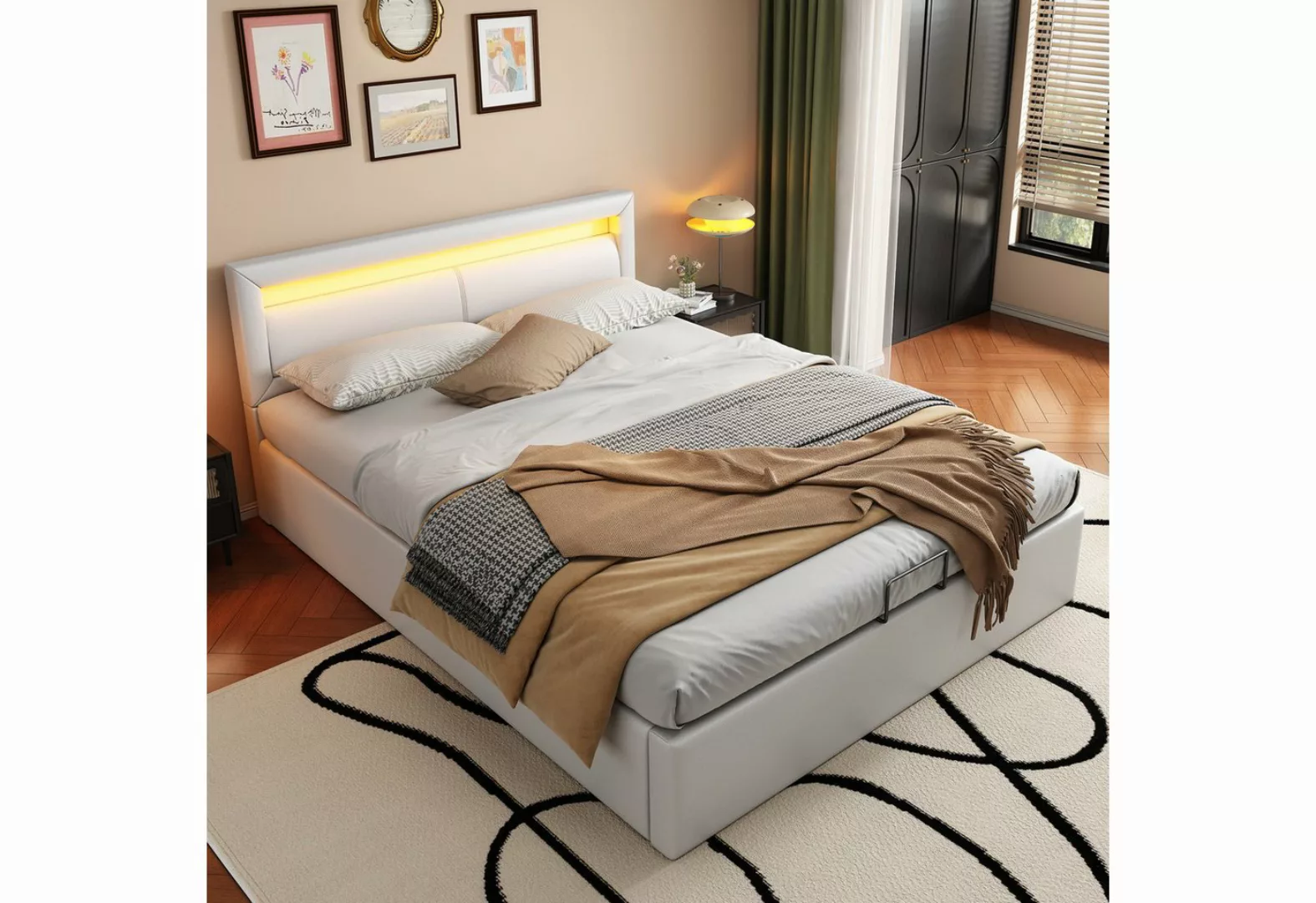 KoDise Polsterbett Bett 140*200cm Bettrahmen Doppelbett LED-Bett mit Latten günstig online kaufen