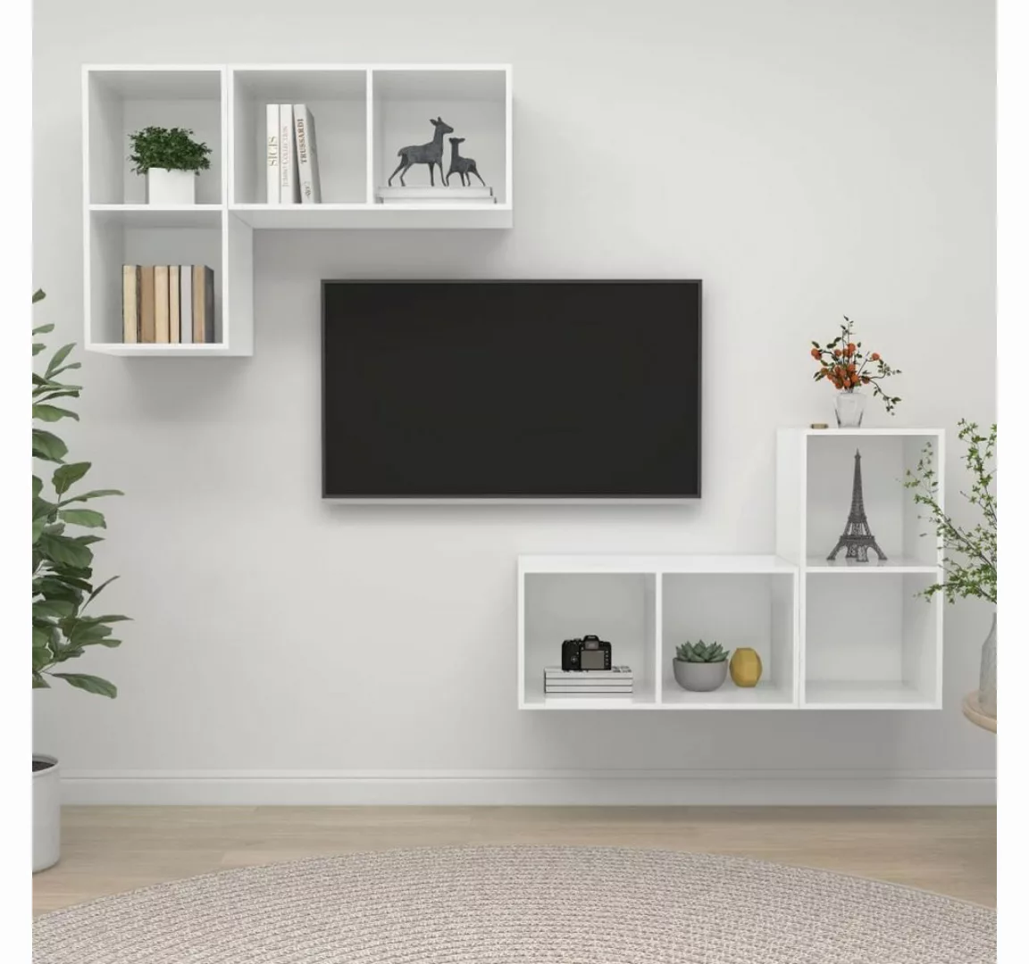furnicato TV-Schrank TV-Wandschränke 4 Stk. Hochglanz-Weiß Holzwerkstoff günstig online kaufen