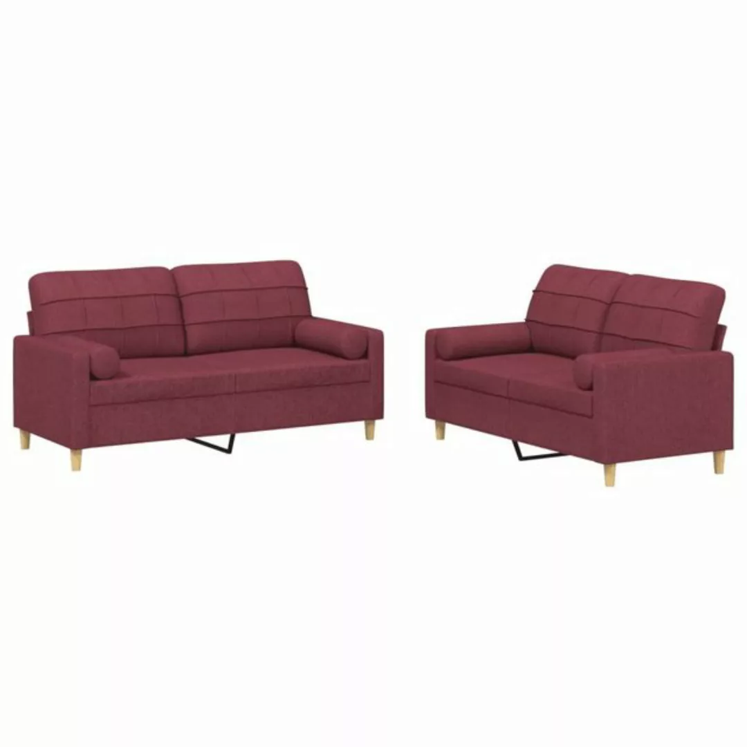 vidaXL Sofa 2-tlg. Sofagarnitur mit Kissen Weinrot Stoff günstig online kaufen