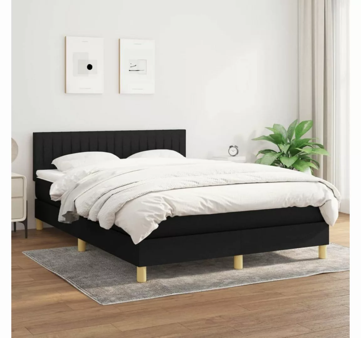 furnicato Bettgestell Boxspringbett mit Matratze Schwarz 140x190 cm Stoff günstig online kaufen