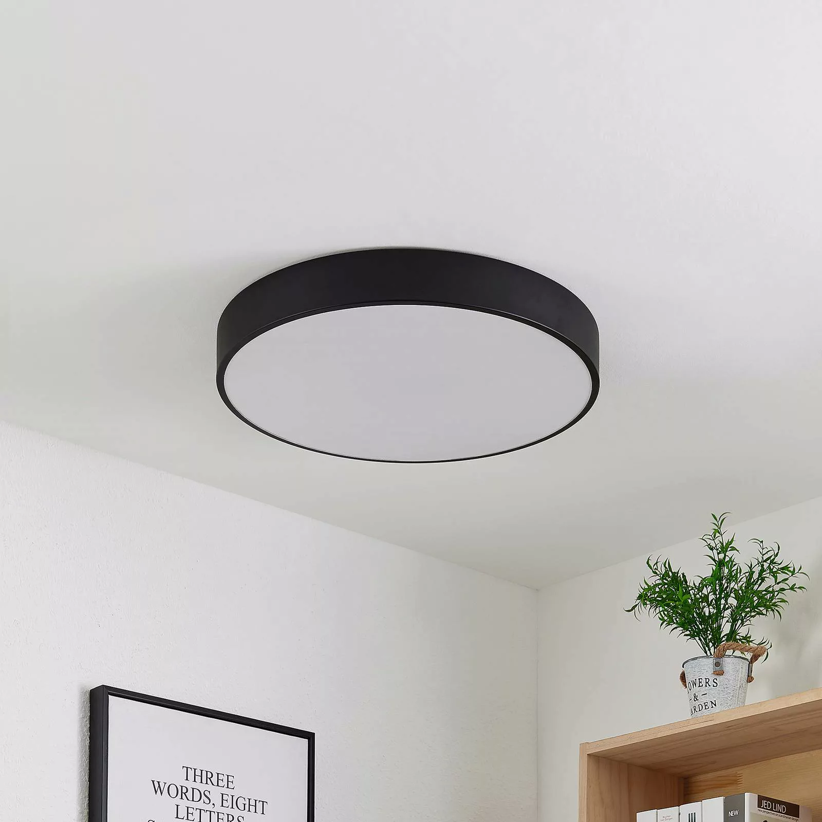 Lindby LED-Deckenleuchte Simera, Ø 50cm, schwarz, dimmbar günstig online kaufen