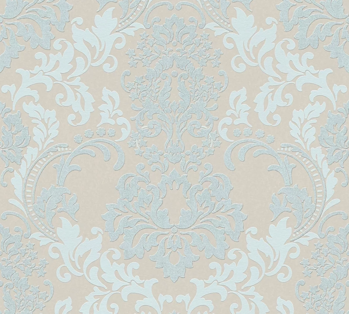 Bricoflor Neobarock Tapete Beige Hellblau Barock Vliestapete mit Glitzer Ef günstig online kaufen