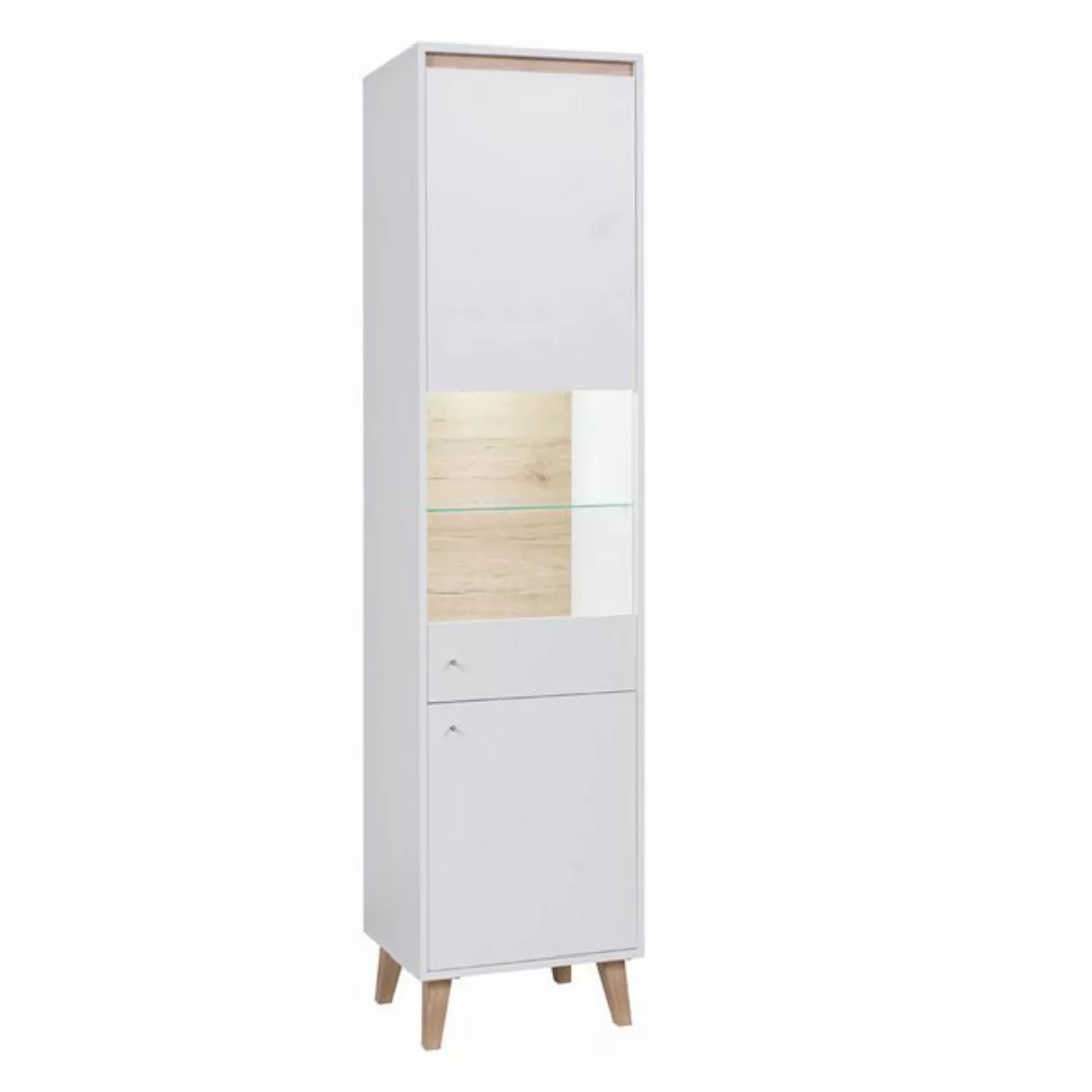 Wohnzimmer Vitrineschrank in weiß mit San Remo Eiche Nb. ORTONA-132, B/H/T günstig online kaufen