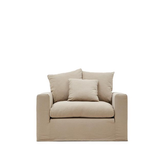 Natur24 Sofa Sessel Nora 140 x 68 x 104 cm Leinen Baumwolle Taupe günstig online kaufen