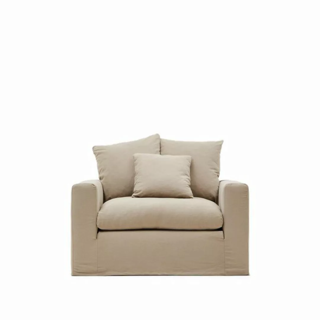 Natur24 Sofa Sessel Nora 140 x 68 x 104 cm Leinen Baumwolle Taupe günstig online kaufen