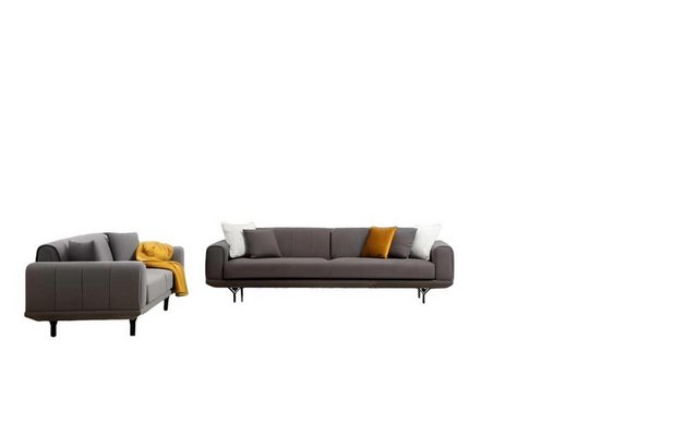 JVmoebel Sofa Wohnzimmer Set 3tlg 4-Sitzer 3-Sitzer Sessel mit Kissen Grau, günstig online kaufen