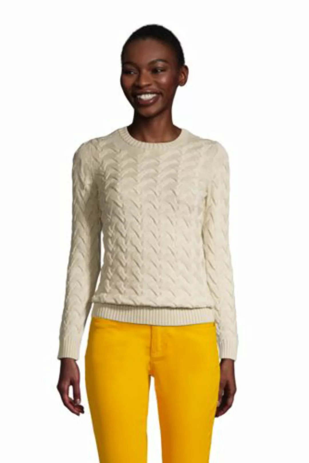 Zopfmuster-Pullover DRIFTER, Damen, Größe: 48-50 Normal, Beige, Baumwolle, günstig online kaufen