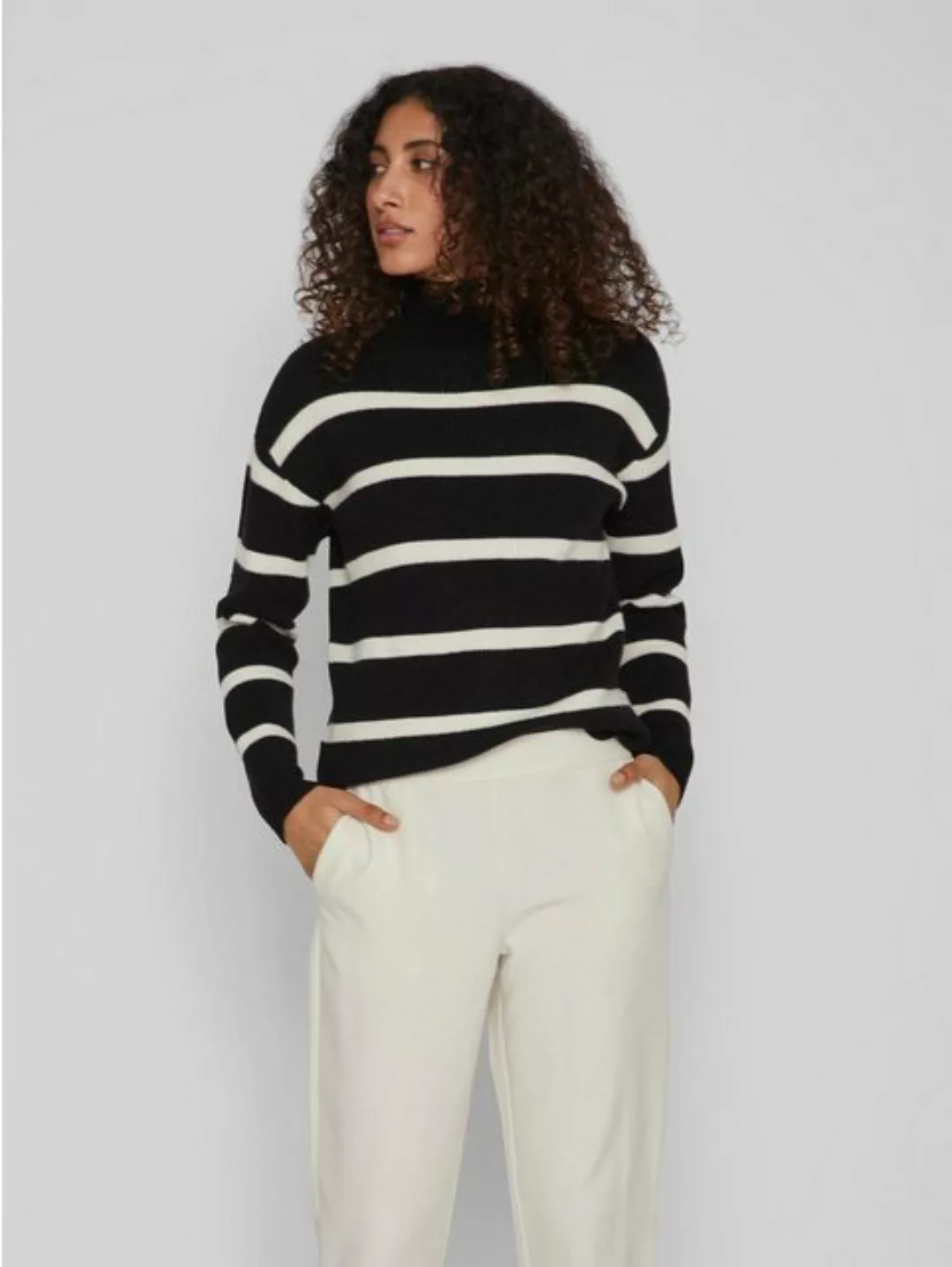 Vila Strickpullover Streifen Strickpullover Stehkragen Sweater VIRIL 6033 i günstig online kaufen