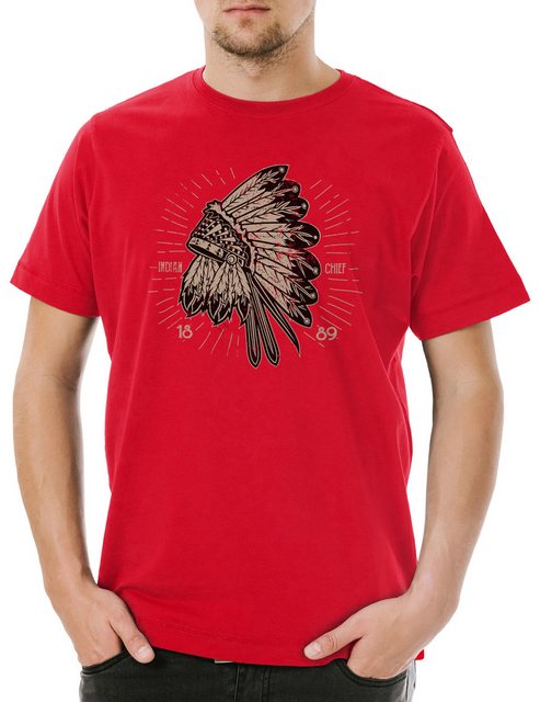 Urban Backwoods Print-Shirt Indian Chief Hat Herren T-Shirt Indianer Häuptl günstig online kaufen