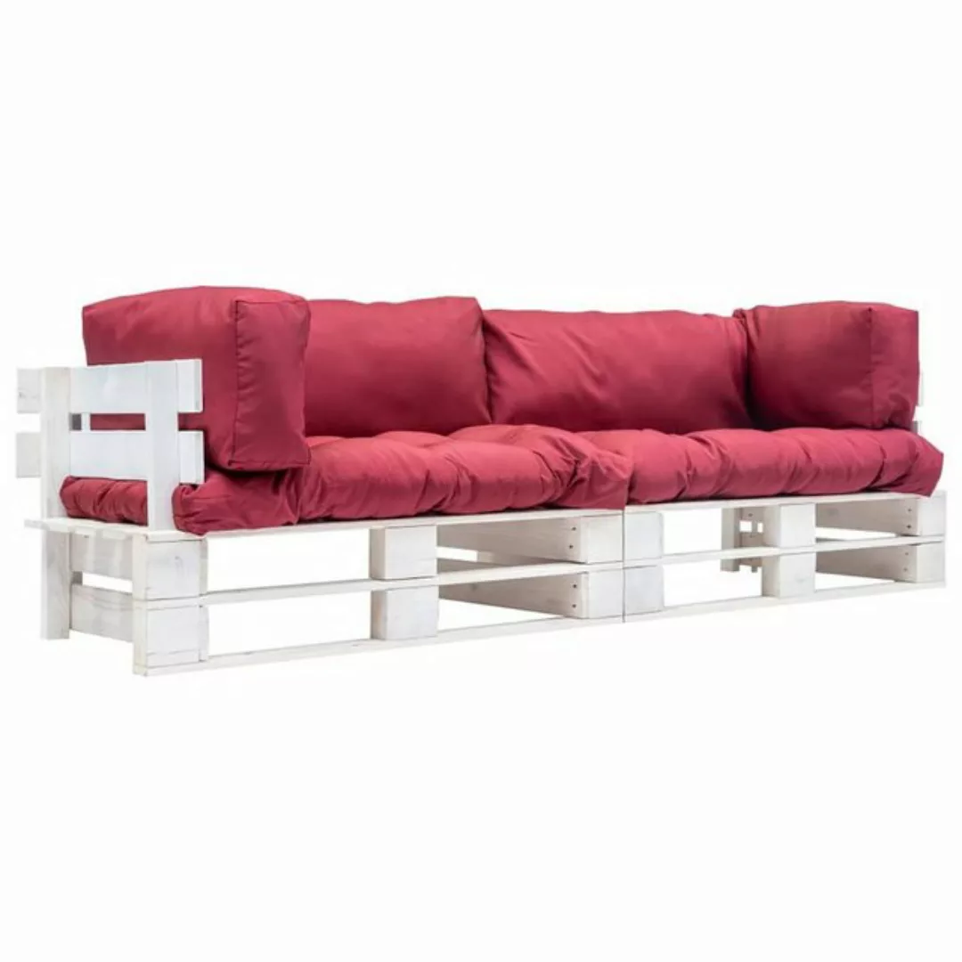 2-tlg. Garten-palettensofa-set Mit Roten Kissen Kiefernholz günstig online kaufen