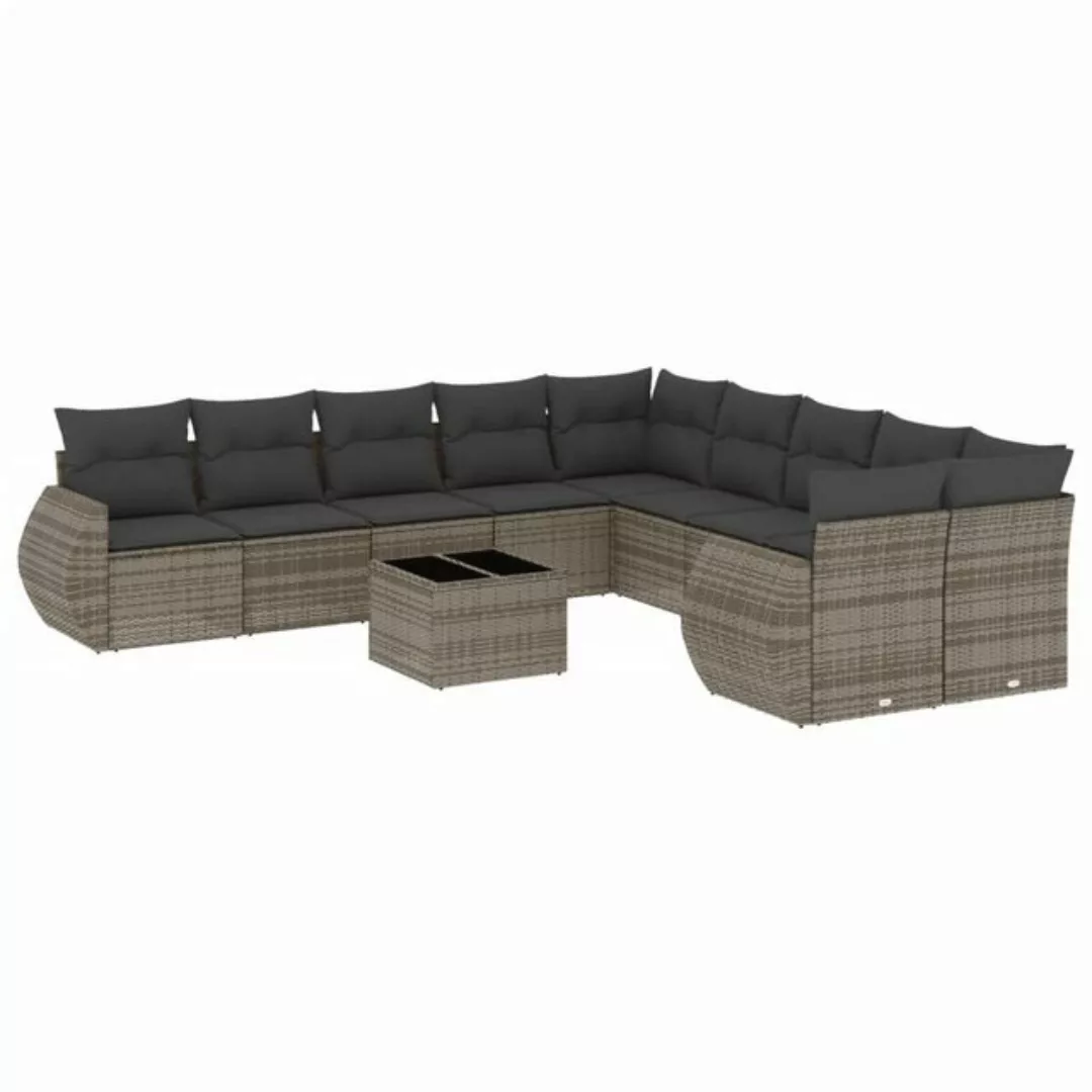 vidaXL Sofaelement 11-tlg. Garten-Sofagarnitur mit Kissen Grau Poly Rattan günstig online kaufen