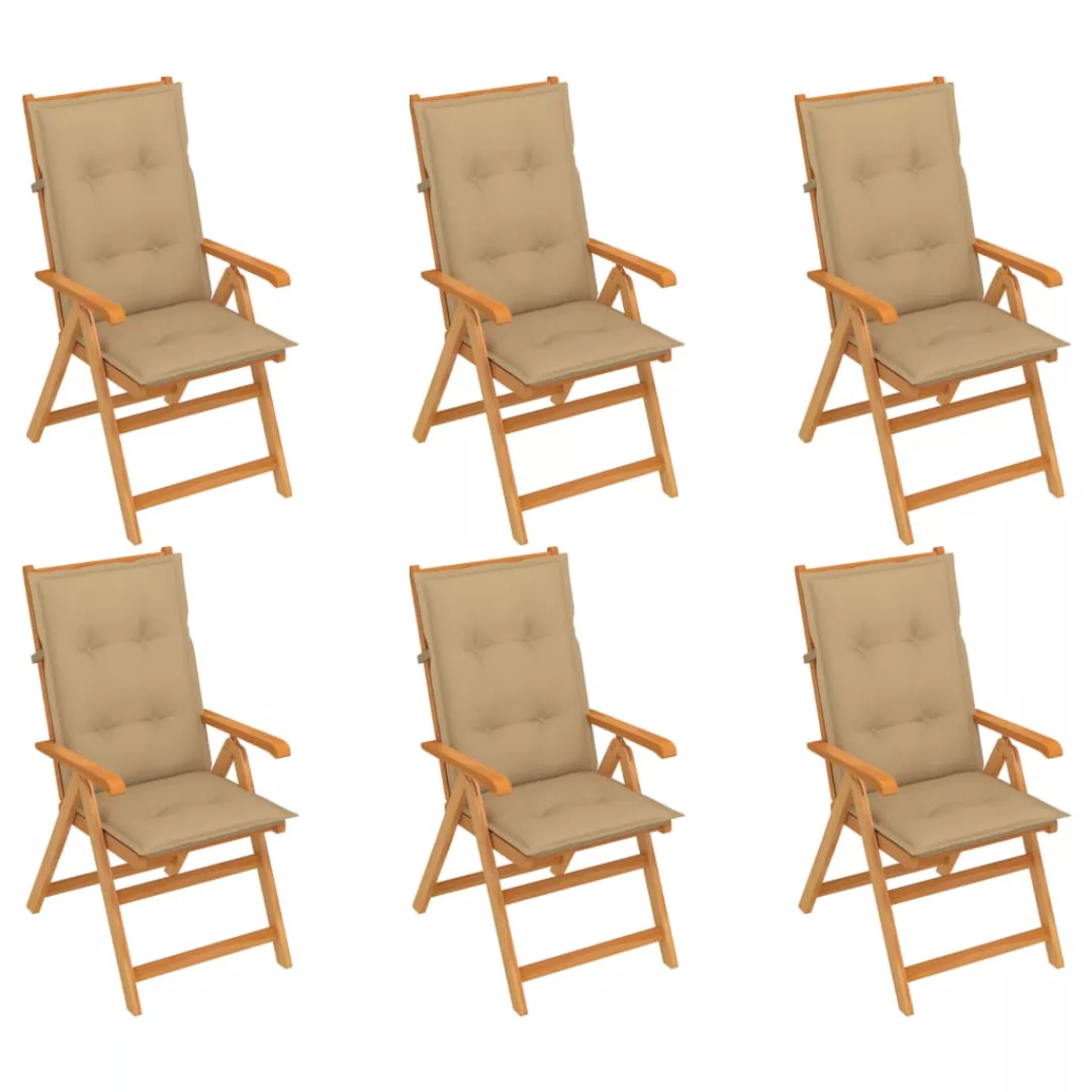 Gartenstühle 6 Stk. Mit Beigen Kissen Massivholz Teak günstig online kaufen