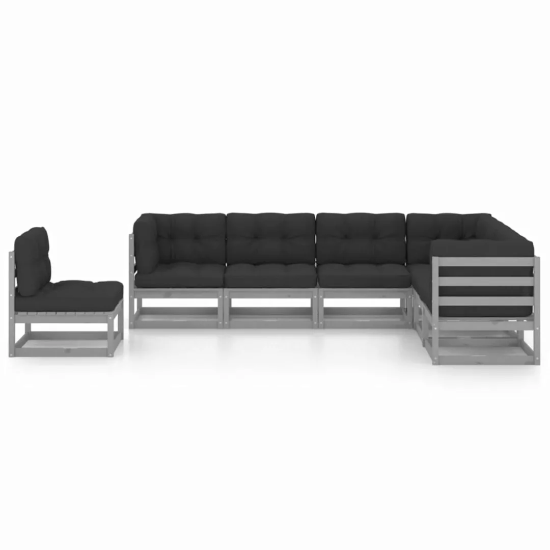 7-tlg. Garten-lounge-set Mit Kissen Grau Kiefer Massivholz günstig online kaufen