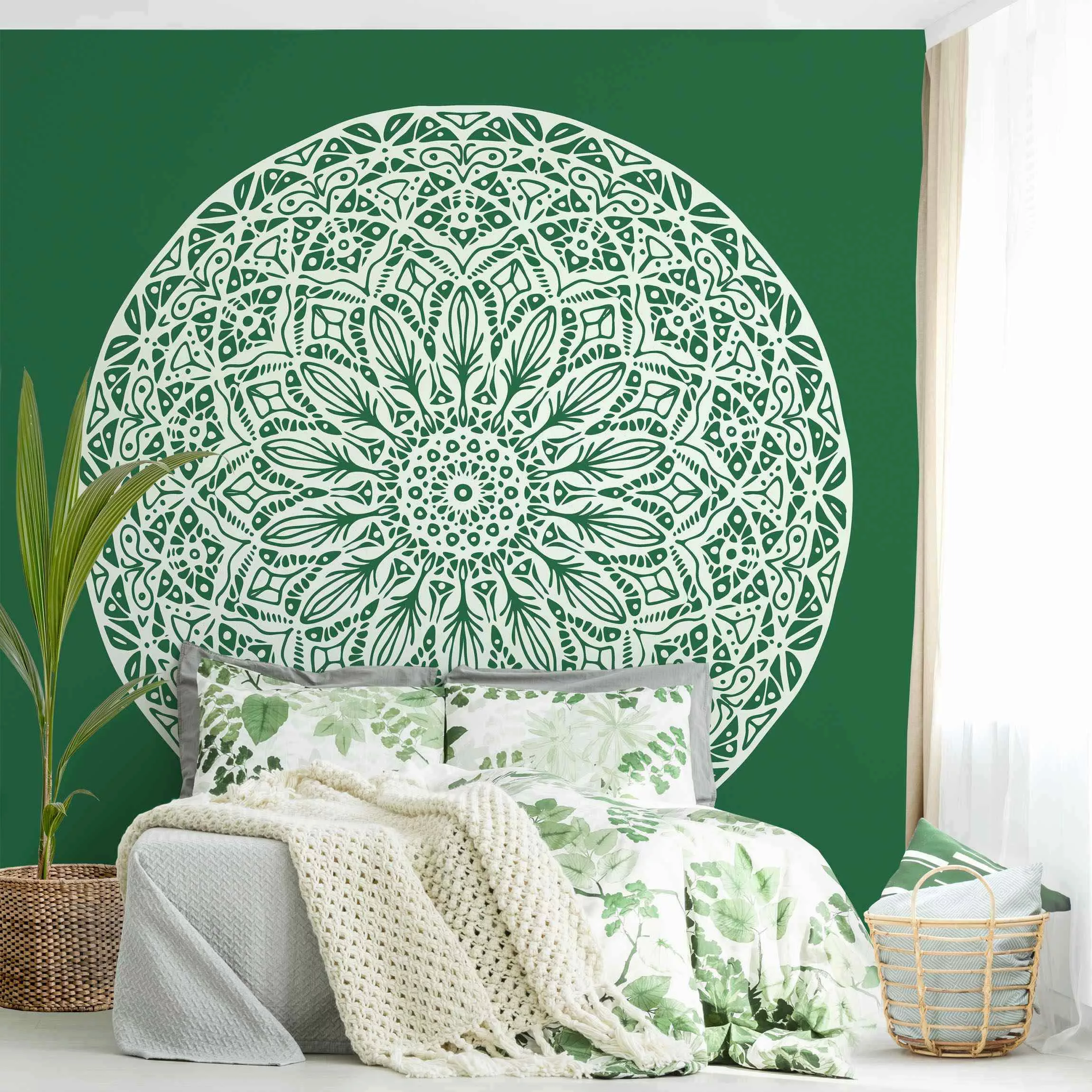Fototapete Mandala Ornament vor Grün günstig online kaufen