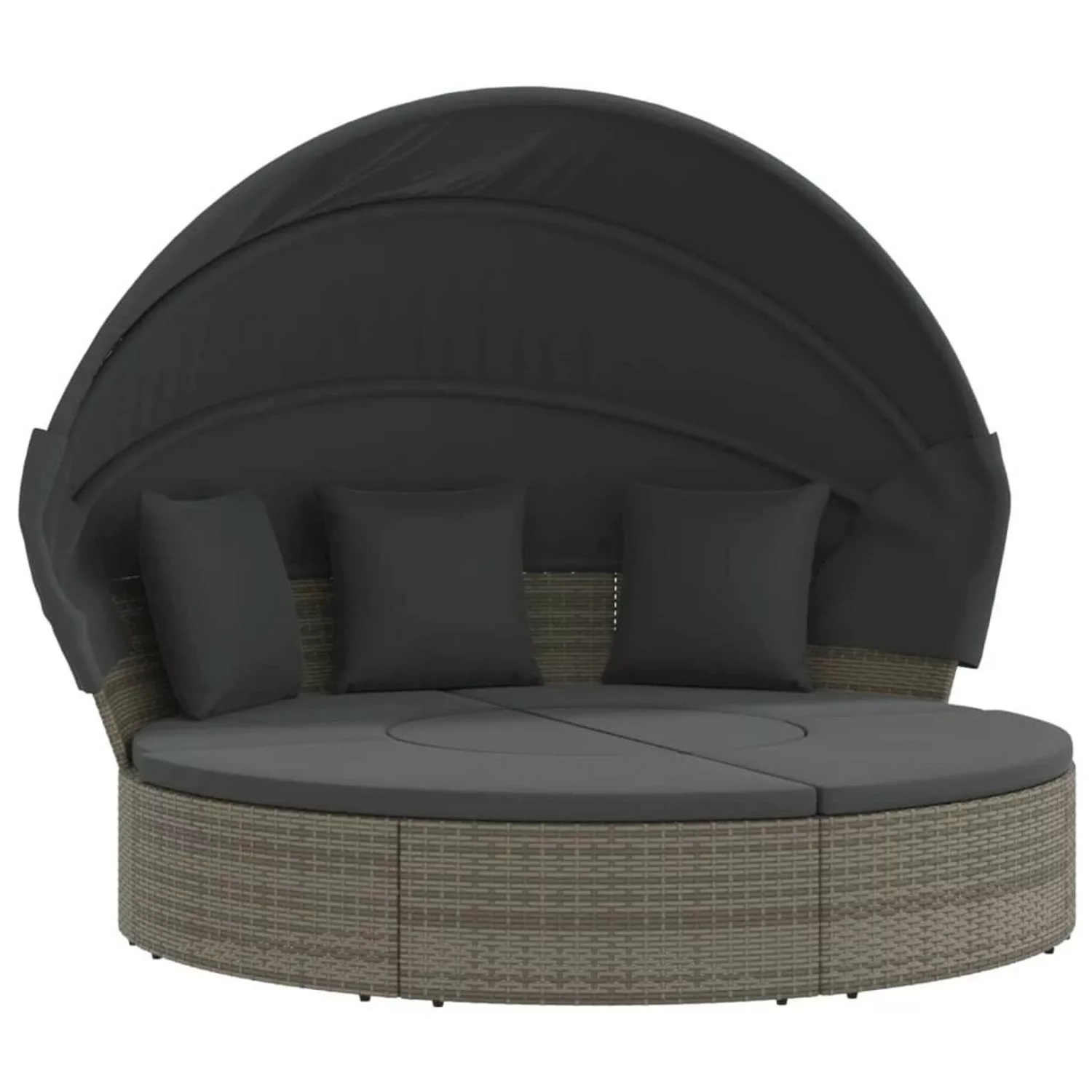 VidaXL Outdoor-Loungebett mit Dach und Kissen Grau Poly Rattan 2 günstig online kaufen