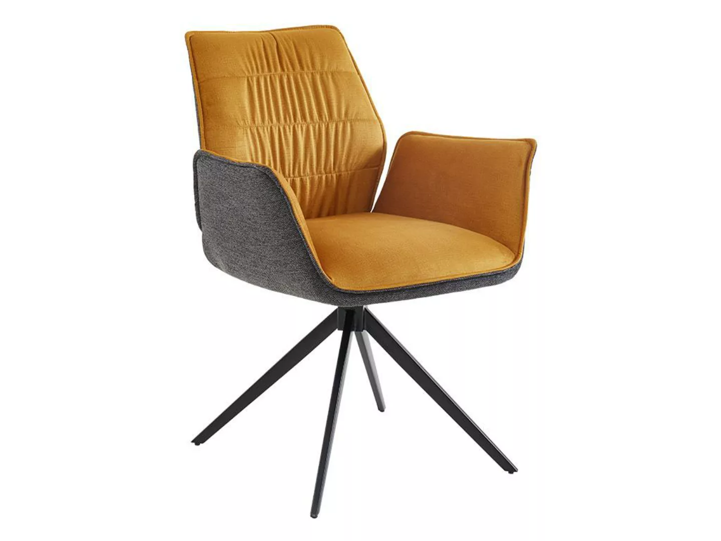 Stuhl mit Armlehnen - Stoff & Metall - Gelb & Anthrazitgrau - MARILA günstig online kaufen