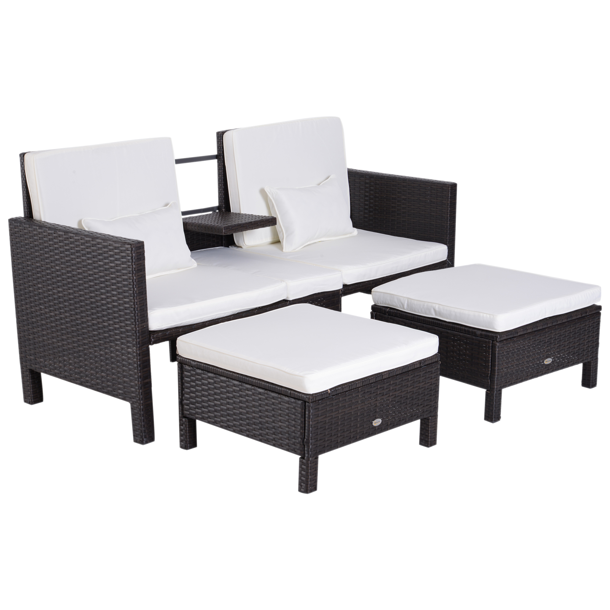 Gartensofa Set Braun Polyrattan Metall inkl 2er Sofa Hocker Kissen ideal fü günstig online kaufen