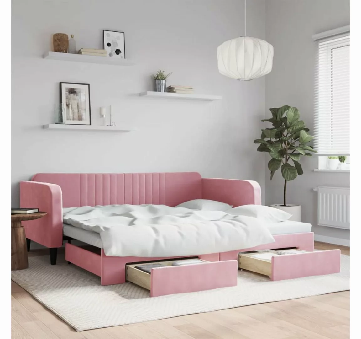 vidaXL Gästebett Gästebett Tagesbett Ausziehbar mit Schubladen Rosa 100x200 günstig online kaufen