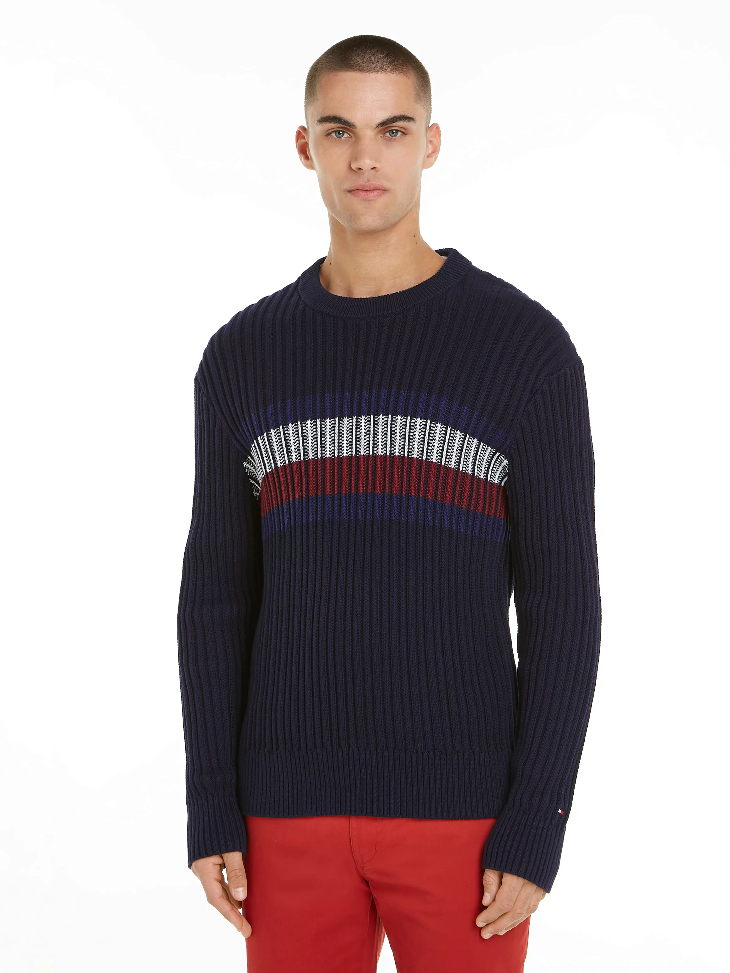 Tommy Hilfiger Rundhalspullover GLOBAL STRIPE CHUNKY RIB C NK mit auffällig günstig online kaufen