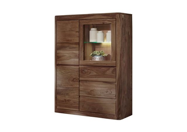 Massivmoebel24 Standvitrine (Vitrine Sheesham 109x40x145 smoked cherry gebe günstig online kaufen