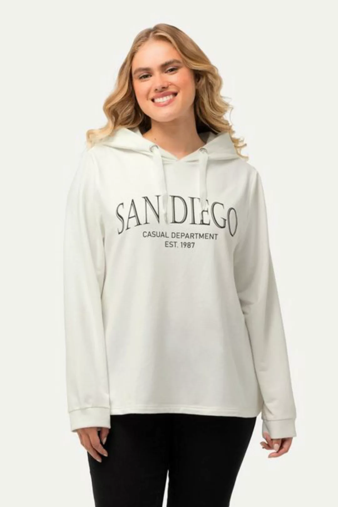 Ulla Popken Sweatshirt Hoodie Städtenamen Kapuze Langarm günstig online kaufen