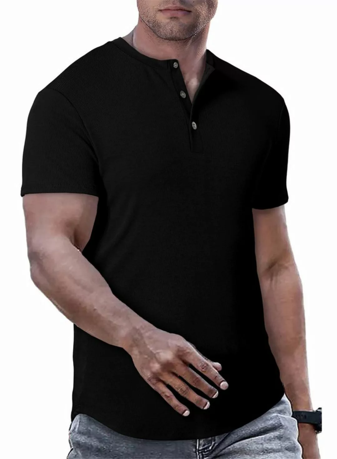 JMIERR T-Shirt T-Shirts für Herren Henley Shirt Kurzarm Muscle Slim Fit Bas günstig online kaufen