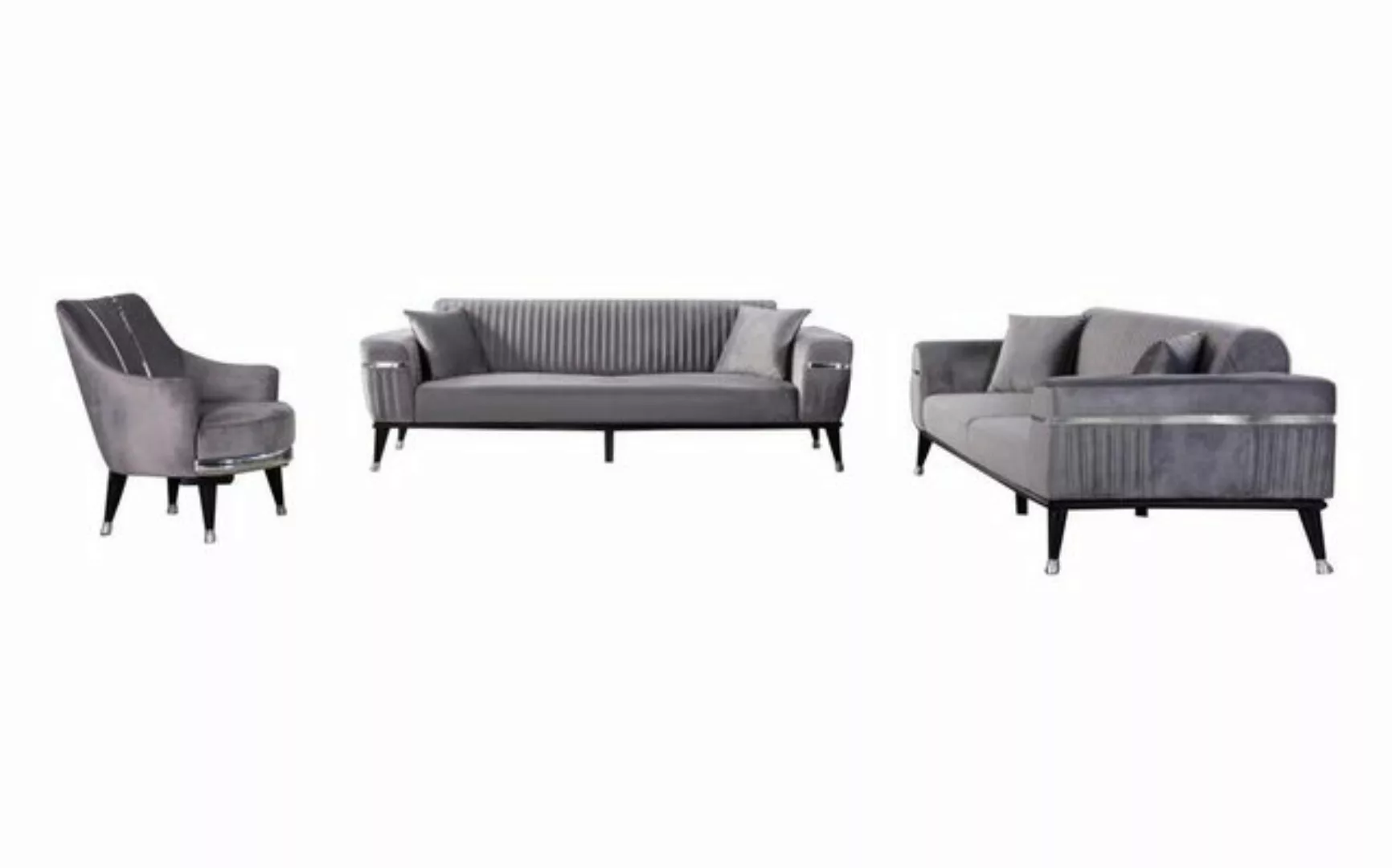 JVmoebel Sofa Graue Sofagarnitur Sofa Designer Couchen 3+3+1 Sitzer Set 3tl günstig online kaufen