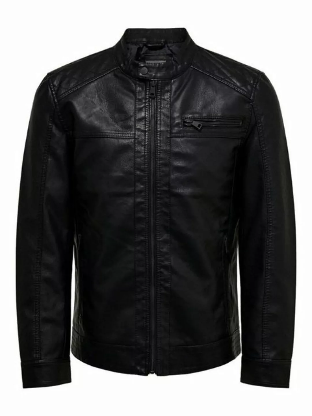 Only & Sons – Racer-Jacke aus Kunstleder in Schwarz günstig online kaufen